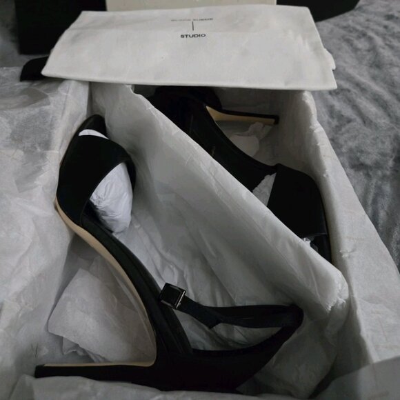 BLACK SUEDE STUDIO LUXURY JOSEY 100 SATIN HEEL w box and dust bag - Picture 7 of 9